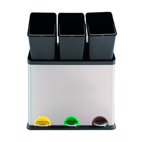 Стоманено кошче за боклук за рециклиране с педал в матово сребрист цвят 3x20 l Tri Selectif – MSV-image-2