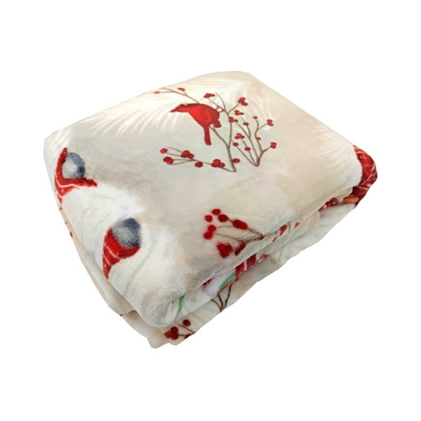 Кремаво одеяло с коледен мотив от микроплюш 150x200 cm Goblin – My House