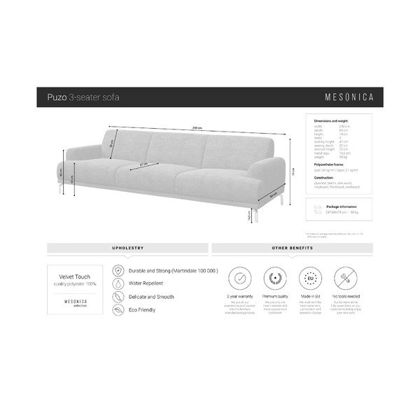 Тъмно сив кадифен диван Puzo, 240 cm Puzzo - MESONICA-image-4