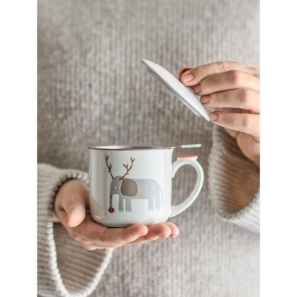 Кремава глинена чаша с коледен мотив с цедка 300 ml Valentin – Bloomingville-image-1