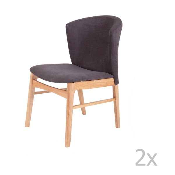 Комплект от 2 тъмно сиви трапезни стола със светлокафяви крака от каучуково дърво Mara - sømcasa