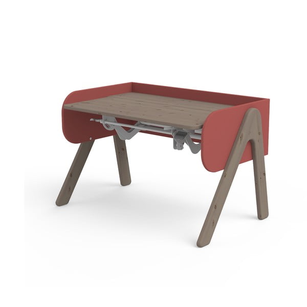 Тъмнокафяво-червено бюро от борова дървесина с регулируема височина Woody - Flexa