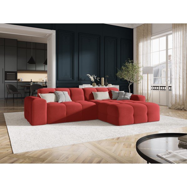 Ъглов диван от червено кадифе (десен ъгъл) Kendal - Micadoni Home-image-1