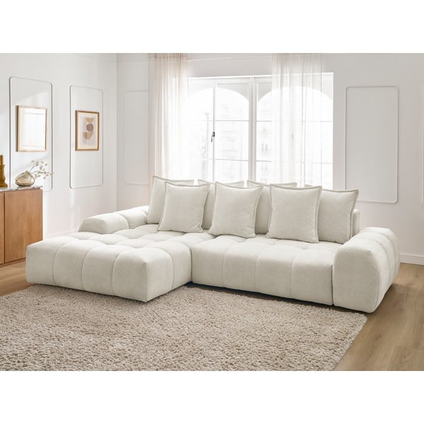 Бял шенилов сгъваем/с място за съхранение ъглов диван (ляв ъгъл) Everest – Bobochic Paris-image-1