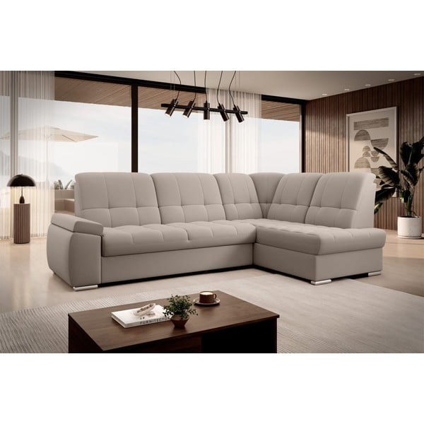 Бежов кадифен разтегателен ъглов диван с място за съхранение (десен ъгъл L форма) Sado – ELTAP-image-4