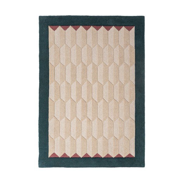 Ръчно изработен вълнен килим в естествен цвят/тюркоазен 120x170 cm Apex Border Wool – Flair Rugs