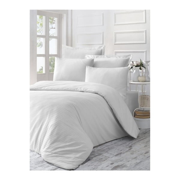 Бяло памучно спално бельо от сатен за единично легло , 140 x 200 cm Line - Mijolnir