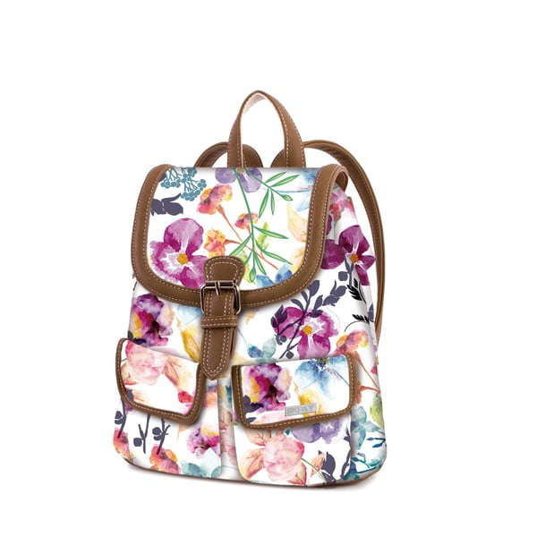 Bílý batoh s barevnými květy SKPA-T