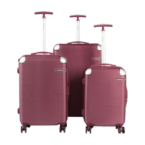 Комплект от 3 тъмночервени пътнически куфара на колелца - Travel World