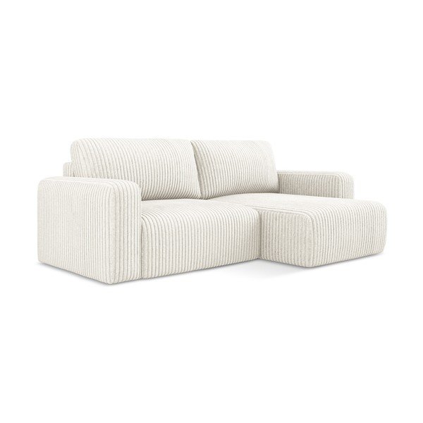 Кремав сгъваем/с място за съхранение ъглов диван от рипсено кадифе (десен ъгъл) Kona – Makamii-image-2