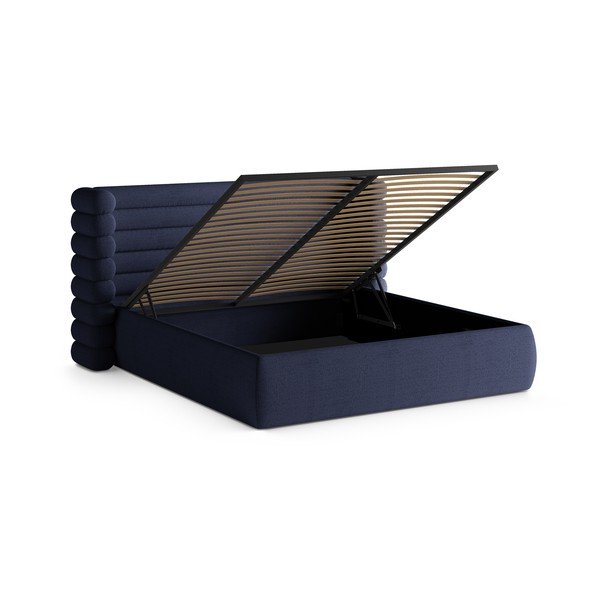 Синьо  тапицирано двойно легло с място за съхранение и включена подматрачна рамка 160x200 cm Mount – Micadoni -image-2