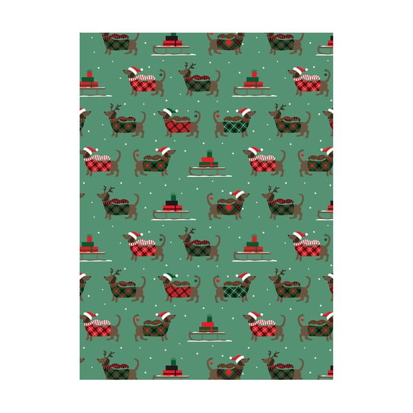 5 листа зелена опаковъчна хартия, 50 x 70 cm Christmas Dogs - eleanor stuart