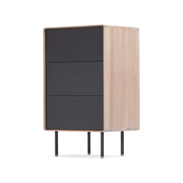 Черен/естествен висок скрин от масивен дъб 60x100 cm Fina – Gazzda-image-3