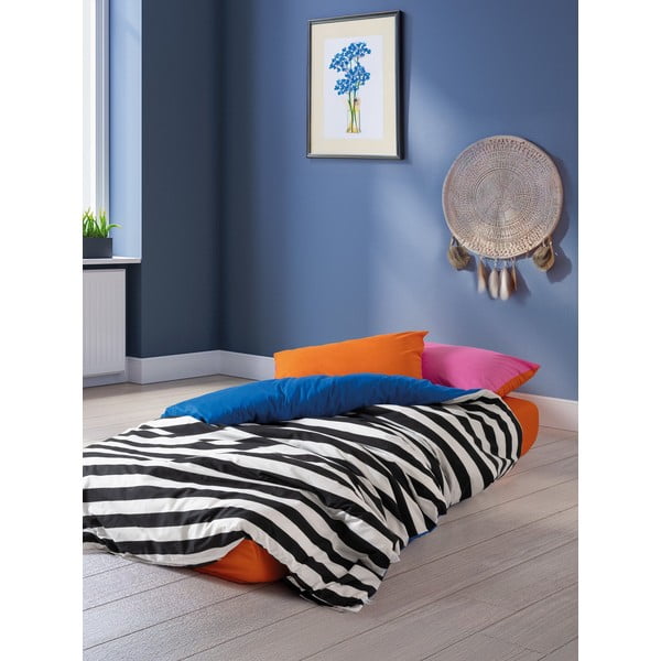 Черно-бяло двойно удължено спално бельо от памук Renforcé с включен долен чаршаф, 4 части 200x220 cm Dusk – Mijolnir-image-1