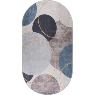Синьо-сив миещ се килим 80x120 cm Oval - Vitaus