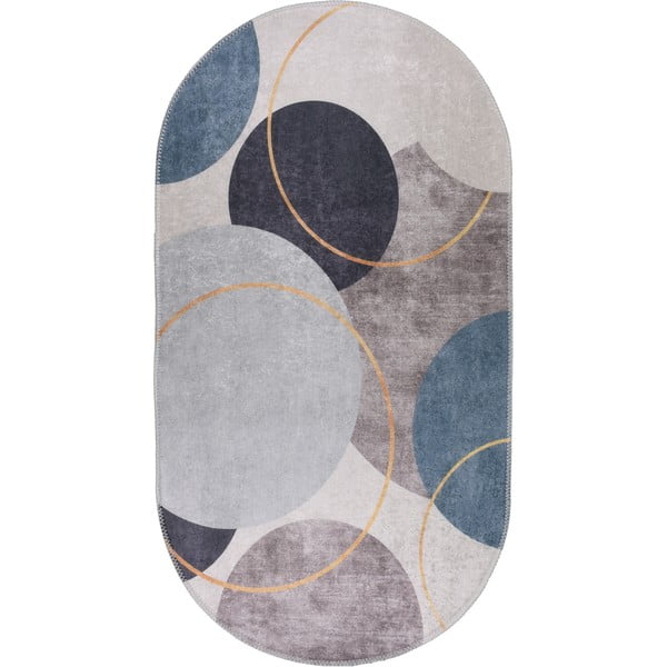 Синьо-сив миещ се килим 80x120 cm Oval - Vitaus