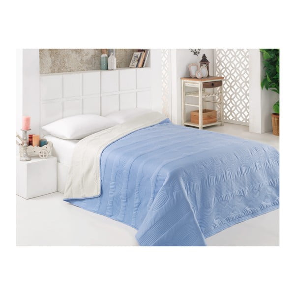 Синьо-бяла двустранна покривка за легло от микрофибър, 200 x 220 cm - Kate Louise