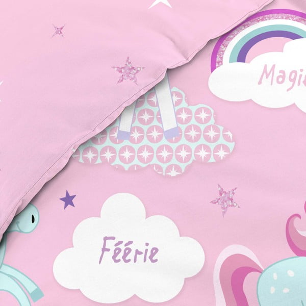 Розово единично  памучно детско спално бельо 140x200 cm Licorne – douceur d'intérieur-image-3