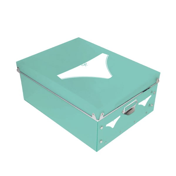 Úložný box na dámské spodní prádlo Turquoise Picto, 34,5 x 26 cm