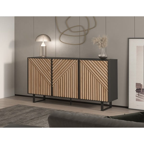 Черно-естествен скрин от декор от дъб  151x80x40 cm Alana – Marckeric-image-1