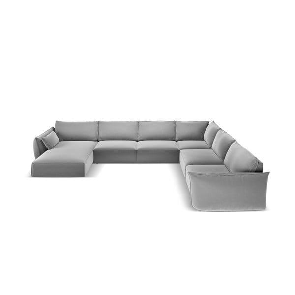 Светлосив кадифен ъглов диван (десен ъгъл/U форма) Vanda – Mazzini Sofas