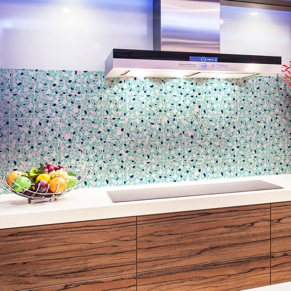 Комплект от 24 стикера за стена Cement Tile Stickers Terrazzo Aqua, 10 x 10 cm - Ambiance-image-2