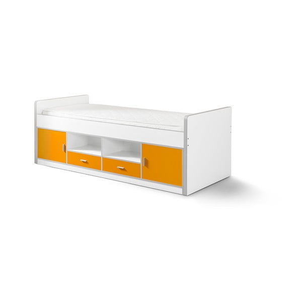 Детско легло в бяло и оранжево с място за съхранение , 200 x 90 cm Bonny - Vipack