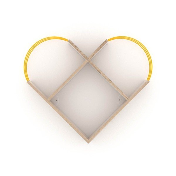 Nástěnná police s detaily v dekoru dubového se žlutými detaily dřeva Marly-image-2