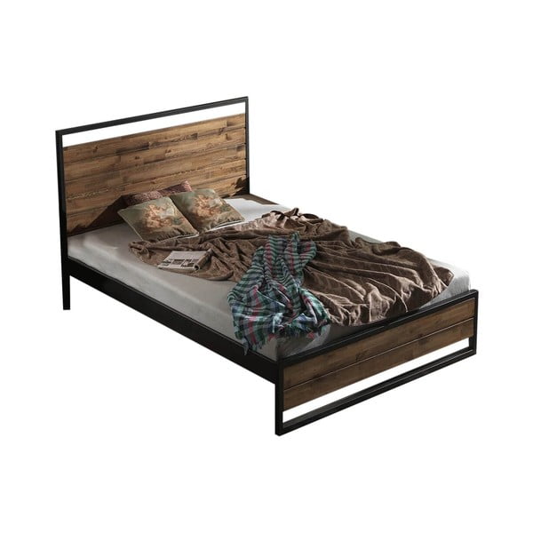 Единично легло с решетка в черно/естествен  цвят 120x200 cm Ariane - Kalune Design