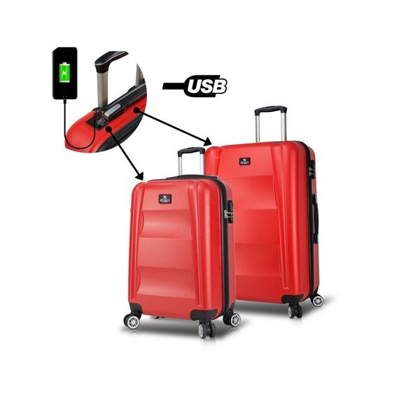 Комплект от 2 червени пътнически куфара на колелца с USB портове My Valice LASSO Cabin & Medium - Myvalice-image-1