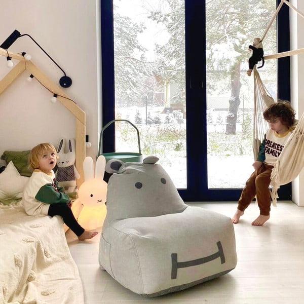 Светлосив детски пуф Hippo – The Brooklyn Kids-image-3