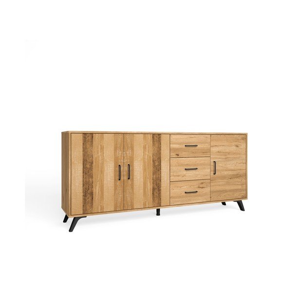Нисък скрин с дъбов декор в естествен цвят 181x81 cm Nordic - Marckeric-image-2