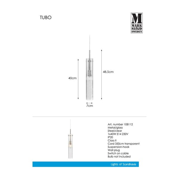 Висящо осветително тяло в сребрист цвят със стъклен абажур Tubo – Markslöjd-image-4