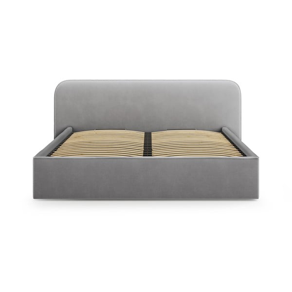 Светлосиво двойно тапицирано легло с място за съхранение с включена подматрачна рамка 180x200 cm Elizabeth – Micadoni -image-4