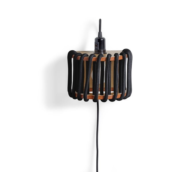 Черна стенна лампа с дървена конструкция, дължина 20 cm Macaron - EMKO