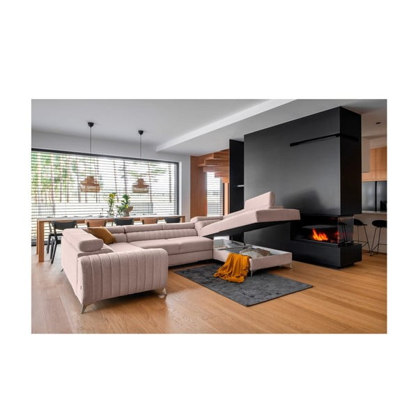 Розов разтегателен ъглов диван с място за съхранение (десен ъгъл U форма) Louis – ELTAP-image-2