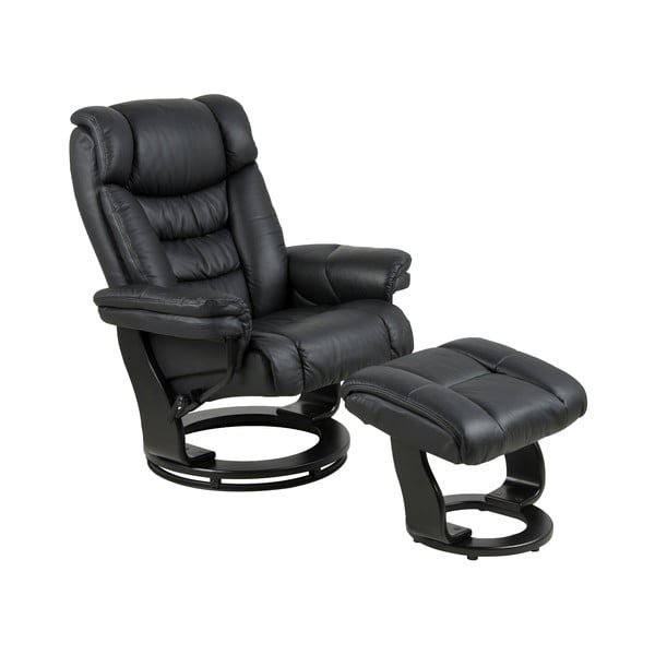 Черно кресло с облегалка за крака от изкуствена кожа Bonn - Actona