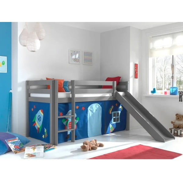 Сиво двуетажно легло от борова дървесина 90x200 cm PINO - Vipack-image-3