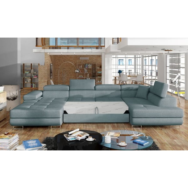 Светлосин разтегателен ъглов диван с място за съхранение (десен ъгъл U форма) Rodrigo – ELTAP-image-2