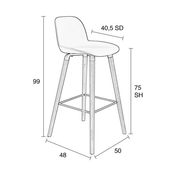 Комплект от 2 бели бар столове , височина на седалката 75 cm Albert Kuip - Zuiver-image-4