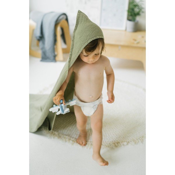 Бебешко зелена хавлиена кърпа с качулка Linen Tales Waffle, 100 x 100 cm-image-3
