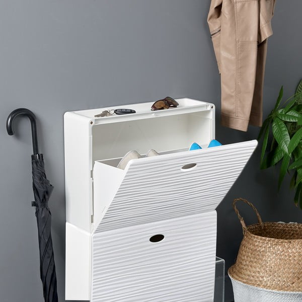 Бял пластмасов шкаф за обувки с панти Tris Wave - Domopak-image-1