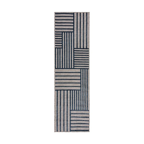 Тъмносин килим за открито и закрито 66x230 cm Vigo Blocks – Flair Rugs