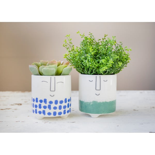 Бяло-зелена керамична саксия Happy Face - Kitchen Craft-image-1