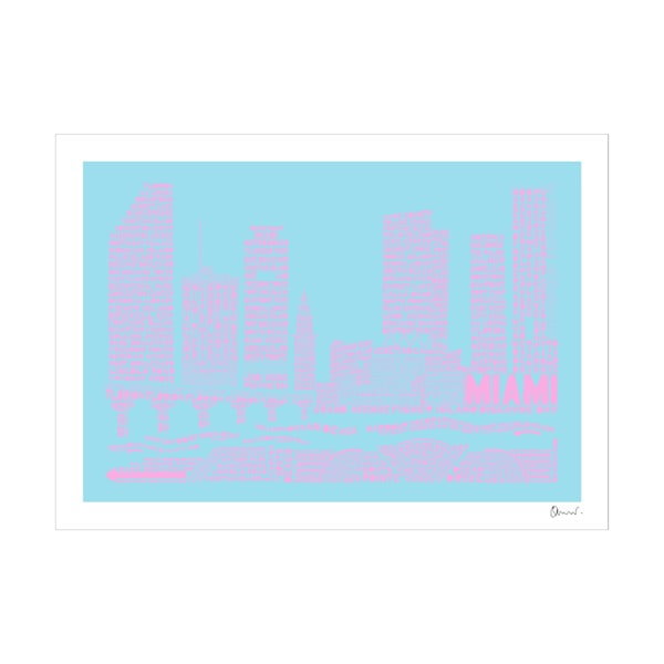 Plakát Miami Blue&Pink, 50x70 cm