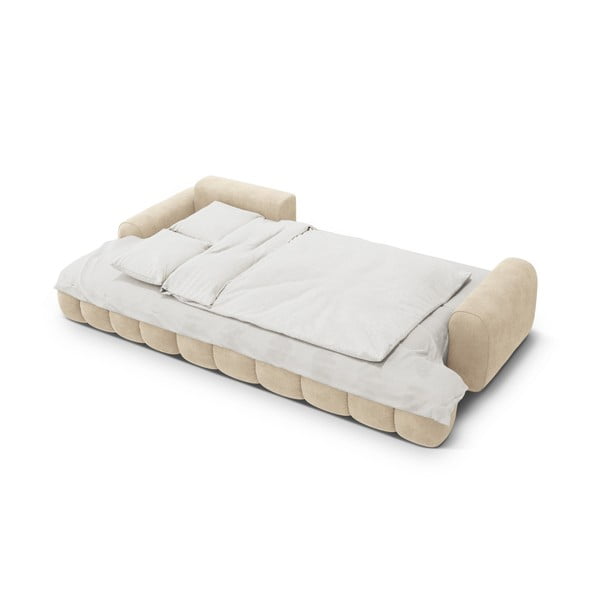 Бежов кадифен сгъваем/с място за съхранение ъглов диван (ляв ъгъл) Linz – Cosmopolitan Design-image-4