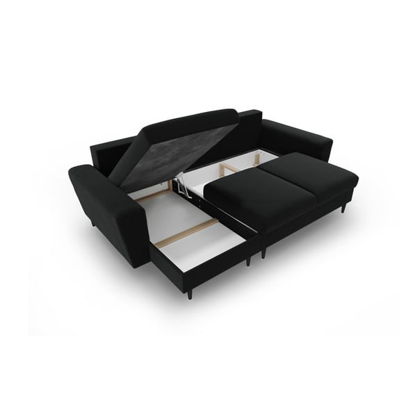 Черен кадифен разтегателен ъглов диван с място за съхранение Kyoto – Cosmopolitan Design-image-3