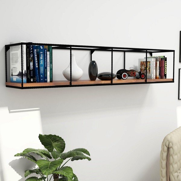 Стенен рафт с тъмна орехова дъска, дължина 120 cm Miray - Puqa Design-image-1