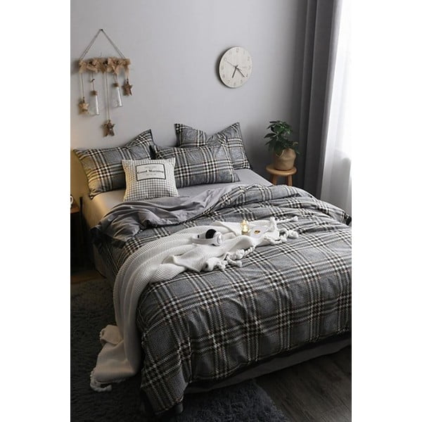 Сиво памучно единично/разширено спално бельо с чаршаф 160x220 cm - Mila Home