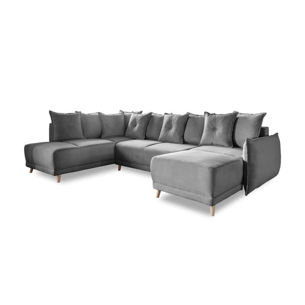 Ъглов разтегателен диван от сив велур (ляв ъгъл/"U") Lazy Lukka - Miuform